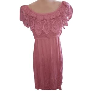 Haute Monde ~ Pink Crochet Lace Off-Shoulder Midi Dress | NWT | XL Juniors